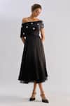 Buy_Emblaze_Black Crystals Off-shoulder Swarovski Embellished Midi Dress _at_Aza_Fashions