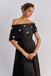 Shop_Emblaze_Black Crystals Off-shoulder Swarovski Embellished Midi Dress _Online_at_Aza_Fashions