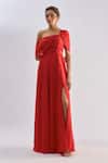 Shop_Emblaze_Red Crepe Asymmetric One Shoulder Ruched Maxi Dress  _Online_at_Aza_Fashions