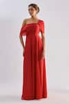 Buy_Emblaze_Red Crepe Asymmetric One Shoulder Ruched Maxi Dress  _at_Aza_Fashions