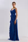Emblaze_Blue Crepe Ruffles V-neck Maxi Dress _Online_at_Aza_Fashions