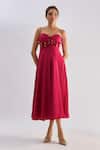 Buy_Emblaze_Red Satin Crystals, Fabric Flowers Swarovski Embellished Floral Midi Dress _at_Aza_Fashions