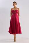 Emblaze_Red Satin Crystals, Fabric Flowers Swarovski Embellished Floral Midi Dress _at_Aza_Fashions
