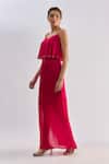 Emblaze_Fuchsia Crepe Beads V-neck Ruffled Overlay Maxi Dress  _Online_at_Aza_Fashions