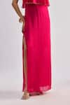 Emblaze_Fuchsia Crepe Beads V-neck Ruffled Overlay Maxi Dress  _at_Aza_Fashions