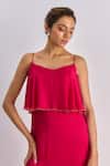 Buy_Emblaze_Fuchsia Crepe Beads V-neck Ruffled Overlay Maxi Dress  