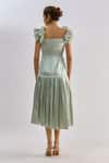Shop_Emblaze_Green Organza, Shantoon Square Neck Ruffled Shoulder Midi Dress _at_Aza_Fashions