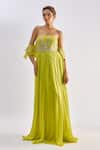 Buy_Emblaze_Lime Tulle Beads Off-shoulder Embellished Bodice Gown _at_Aza_Fashions