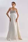 Buy_Emblaze_White Brocade, Tulle Crystals Sweetheart Neck Swarovski Embellished Gown _at_Aza_Fashions