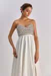 Shop_Emblaze_White Brocade, Tulle Crystals Sweetheart Neck Swarovski Embellished Gown _Online_at_Aza_Fashions