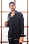 Buy_Rohit Doshi_Black Metallic Thread Anchor Embroidered Shirt _at_Aza_Fashions