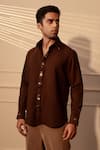 Rohit Doshi Brown Lachka Armani Conceal Patti Button Shirt Online at Aza Fashions Rohit Doshi_Brown Lachka Armani Conceal Patti Button Shirt _Online_at_Aza_Fashions