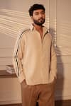 Buy_Rohit Doshi_Beige Polyester, Twill Striped Sleeve Gaaj Shirt _at_Aza_Fashions