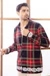 Buy_Rohit Doshi_Blue Wool Embroidery Plaid Pattern Shirt _at_Aza_Fashions