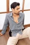 Rohit Doshi_Blue Polyester, Twill Colorblock Striped Pattern Shirt _Online_at_Aza_Fashions