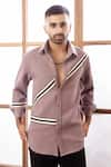 Buy_Rohit Doshi_Purple Polyester, Twill Embroidery Diagonal Stripe And Grid Shirt _Online_at_Aza_Fashions