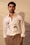 Buy_Rohit Doshi_White Suiting Embroidery Fossil Graphic Pattern Shirt _at_Aza_Fashions
