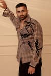 Rohit Doshi_Beige Velvet Embroidery Plaid Abstract Shirt _Online_at_Aza_Fashions