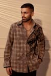 Buy_Rohit Doshi_Beige Velvet Embroidery Plaid Abstract Shirt _at_Aza_Fashions