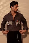 Buy Rohit Doshi Brown Suiting Embroidery Skull Graphic Shirt at Aza Fashions Buy_Rohit Doshi_Brown Suiting Embroidery Skull Graphic Shirt _at_Aza_Fashions