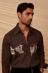 Shop Rohit Doshi Brown Suiting Embroidery Skull Graphic Shirt Online at Aza Fashions Shop_Rohit Doshi_Brown Suiting Embroidery Skull Graphic Shirt _Online_at_Aza_Fashions