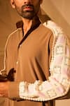 Rohit Doshi Beige Textual Design Lachka And Armani Shirt Online at Aza Fashions Rohit Doshi_Beige Textual Design Lachka And Armani Shirt _Online_at_Aza_Fashions