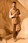 Rohit Doshi Beige Textual Design Lachka And Armani Shirt at Aza Fashions Rohit Doshi_Beige Textual Design Lachka And Armani Shirt _at_Aza_Fashions
