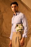 Buy_Rohit Doshi_Blue Suiting Patchwork Chess Themed Crochet Casual Shirt _at_Aza_Fashions