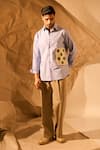 Rohit Doshi_Blue Suiting Patchwork Chess Themed Crochet Casual Shirt _at_Aza_Fashions