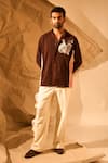 Rohit Doshi_Brown Embroidery, Lace Abstract Panelled Shirt _Online_at_Aza_Fashions