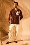Shop_Rohit Doshi_Brown Embroidery, Lace Abstract Panelled Shirt _Online_at_Aza_Fashions