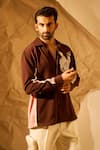 Buy_Rohit Doshi_Brown Embroidery, Lace Abstract Panelled Shirt _at_Aza_Fashions