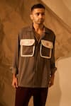 Rohit Doshi_Gray Patchwork, Embroidery Comic Book Cover Art Shirt _at_Aza_Fashions