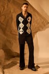 Buy_Rohit Doshi_Black Patchwork, Piping Geometric Pattern Shirt _Online_at_Aza_Fashions