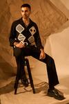 Rohit Doshi_Black Patchwork, Piping Geometric Pattern Shirt _at_Aza_Fashions