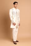 Rohit Doshi_Off White Cotton, Crepe, Rayon Beads, Floral And Geometric Embroidered Bandhgala _Online_at_Aza_Fashions