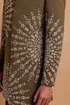 Rohit Doshi_Olive Green Sequins, Metallic Thread Embroidered Bandhgala _Online_at_Aza_Fashions