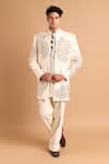 Buy_Rohit Doshi_Off White Cotton Embroidery, Beads, Sequins Paisley Bandhgala _at_Aza_Fashions