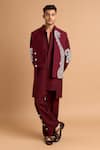 Buy_Rohit Doshi_Maroon Cotton Embroidery Paisley Nehru Jacket _at_Aza_Fashions