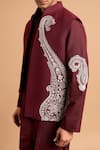 Buy_Rohit Doshi_Maroon Cotton Embroidery Paisley Nehru Jacket _Online_at_Aza_Fashions