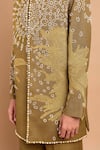 Rohit Doshi_Olive Green Cotton, Crepe, Rayon Beads Canopy Pearl Embellished Bandhgala _Online_at_Aza_Fashions