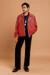 Rohit Doshi_Maroon Polyester, Crepe Embroidery Doodle Artwork Poly Jacket _Online_at_Aza_Fashions