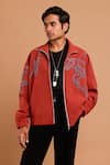Buy_Rohit Doshi_Maroon Polyester, Crepe Embroidery Doodle Artwork Poly Jacket _at_Aza_Fashions