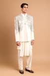 Buy_Rohit Doshi_Off White Cotton, Crepe, Rayon Embroidery, Beads, Stones Floral Bandhgala _at_Aza_Fashions