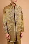 Rohit Doshi_Olive Green Cotton, Crepe, Rayon Embroidered Kurta _Online_at_Aza_Fashions