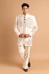 Buy_Rohit Doshi_Beige Net, Lace Embroidery, Sequins, Beads Paisley Kurta _at_Aza_Fashions