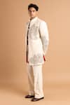 Rohit Doshi_Beige Net, Lace Embroidery, Sequins, Beads Paisley Kurta _Online_at_Aza_Fashions