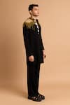 Rohit Doshi_Black Fringe Textured Puff Embroidered Kurta _Online_at_Aza_Fashions