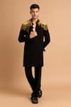 Buy_Rohit Doshi_Black Fringe Textured Puff Embroidered Kurta _at_Aza_Fashions