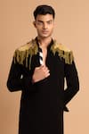 Shop_Rohit Doshi_Black Fringe Textured Puff Embroidered Kurta _at_Aza_Fashions